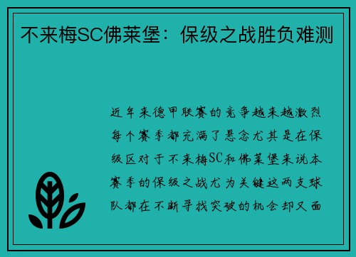 不来梅SC佛莱堡：保级之战胜负难测