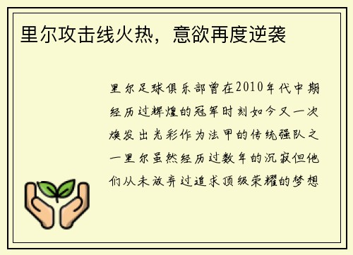 里尔攻击线火热，意欲再度逆袭