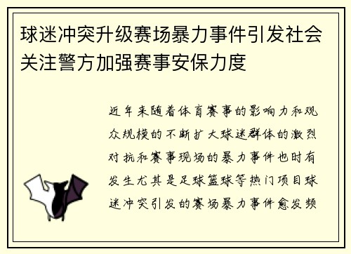 球迷冲突升级赛场暴力事件引发社会关注警方加强赛事安保力度