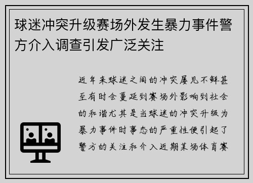 球迷冲突升级赛场外发生暴力事件警方介入调查引发广泛关注